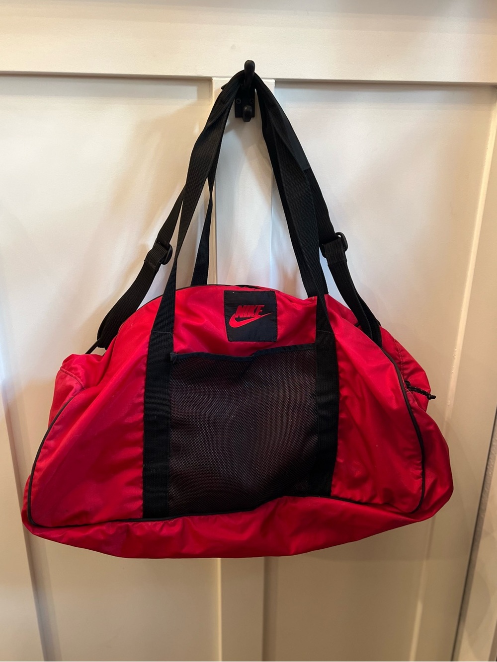 Vintage Y2K Nike Red & Black Nylon Duffle Bag Gym Travel Bag 24"